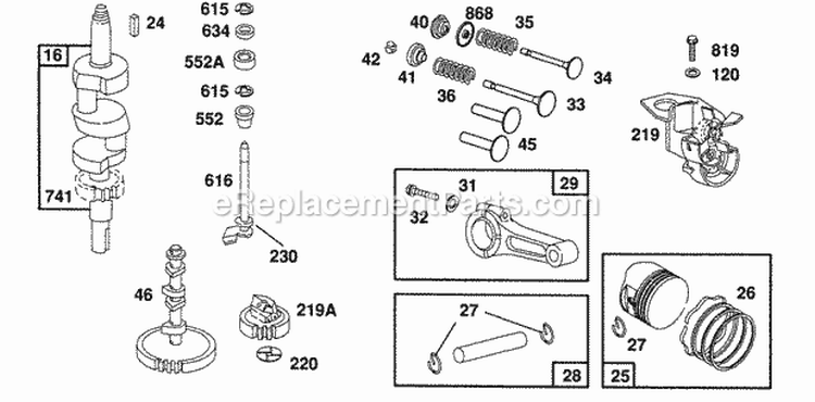 Piston Group Gears Diagram and Parts List for 402707-1116-01  Briggs and Stratton Engine